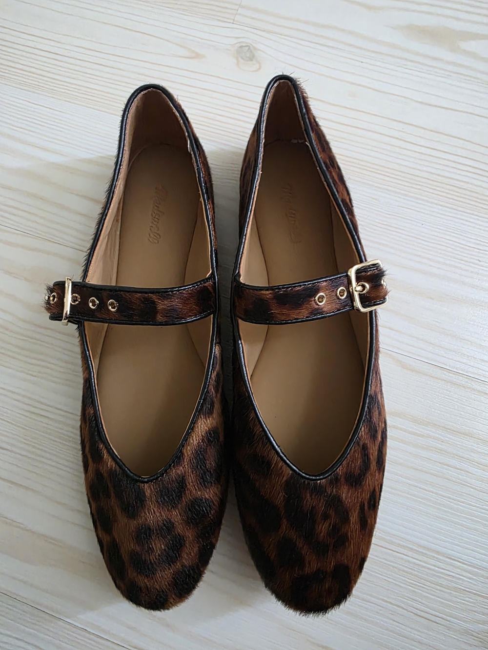 New Madewell Beverly Remy Leopard Print Calf Hair Mary Jane Flats Brown Size 8